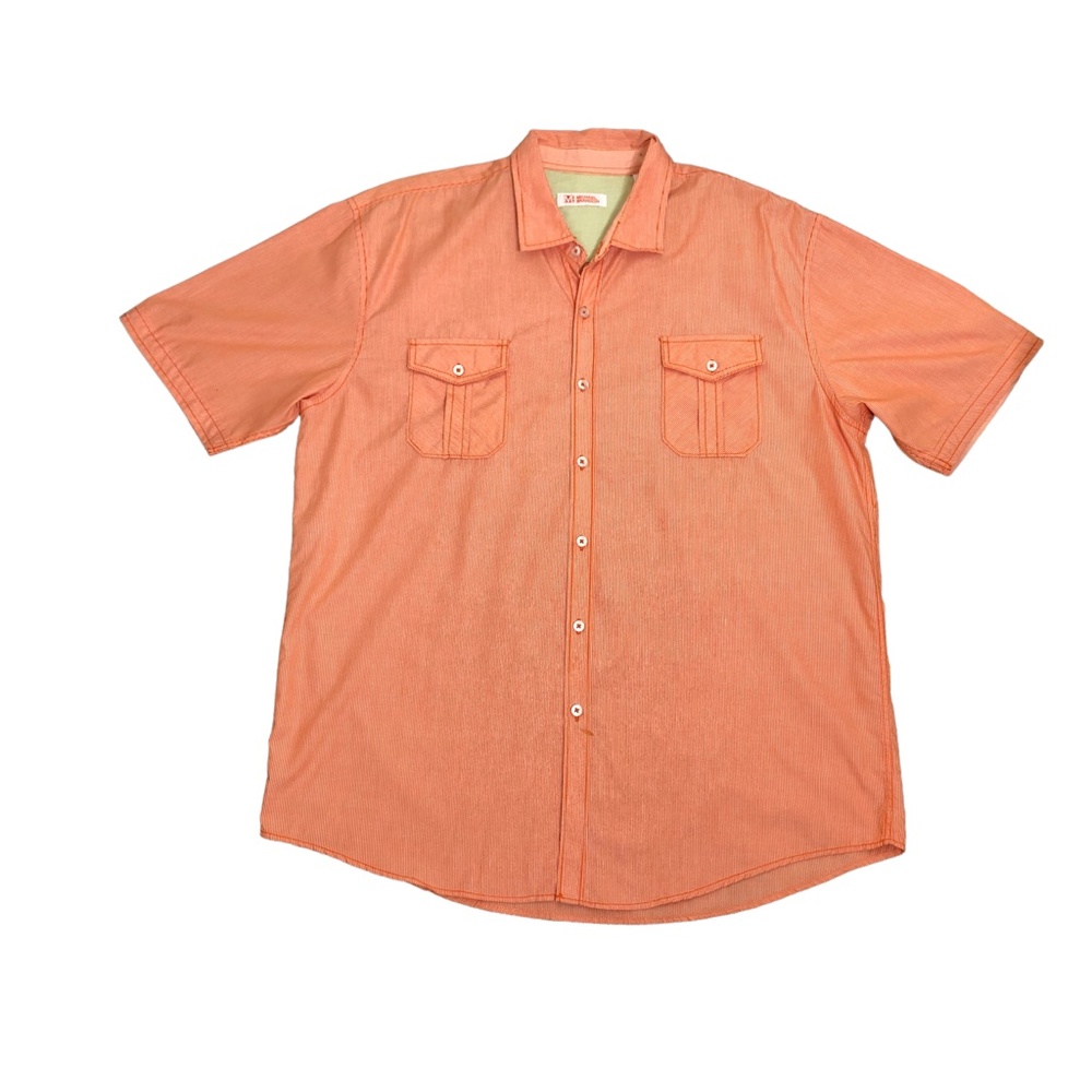MB Michael Brandon Orange Striped Short Sleeves Shirt Sz XXL